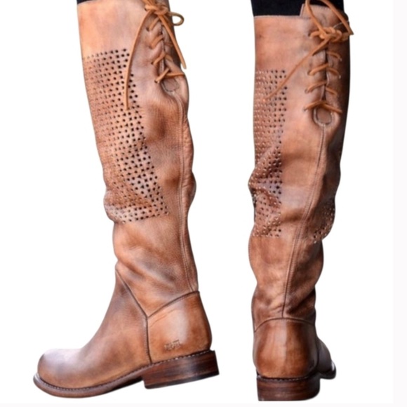 Bed Stu Shoes - BED STU Cambridge
Perforated Distressed Tall Leather Moto Biker Boots
